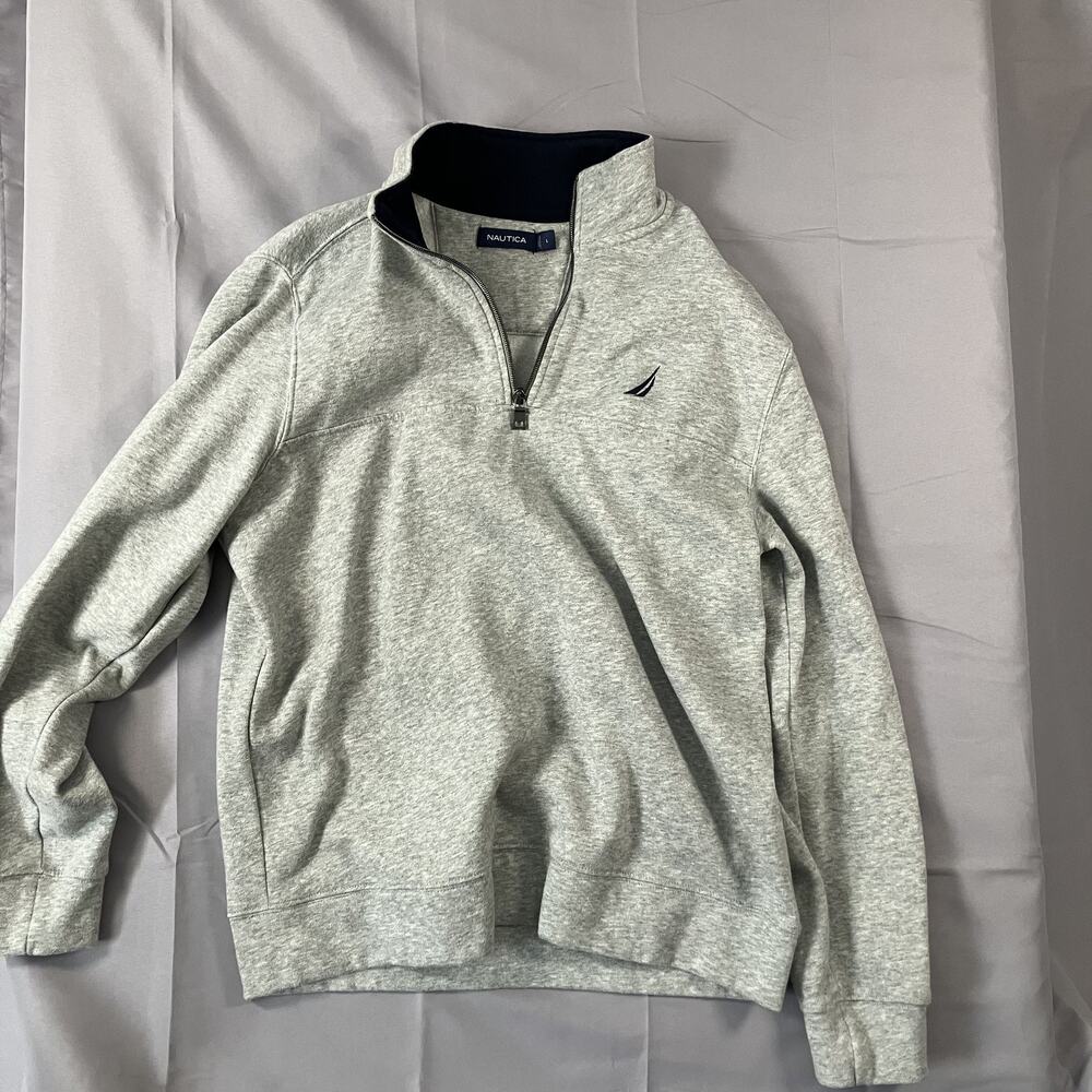 Nautica Pullover Sweater Mens Large Quarter Zip Fleece Casual Embroidered